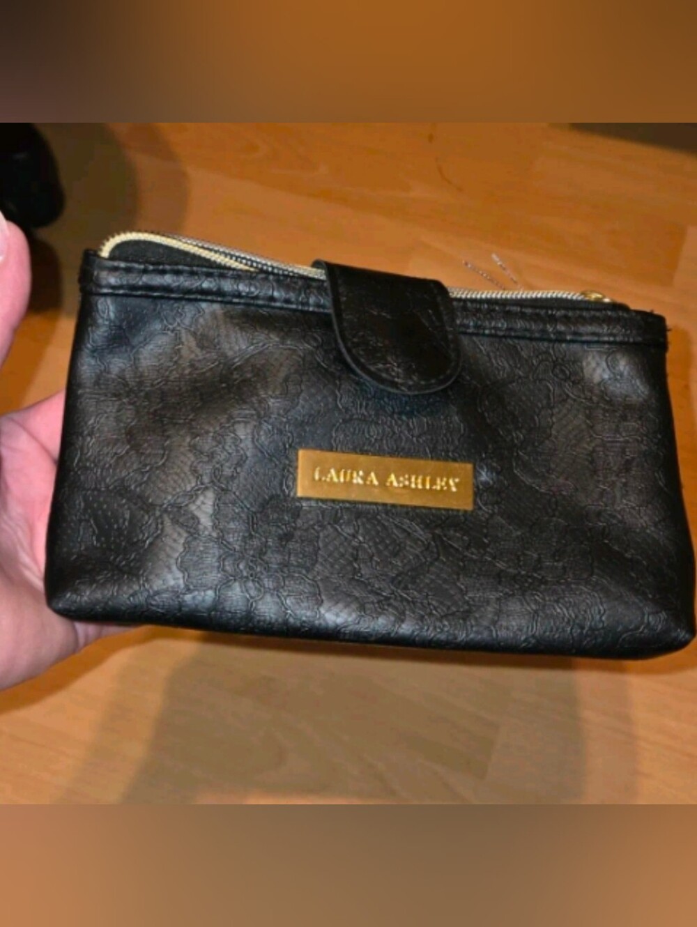 Laura Ashley Black Cosmetic Toiletry or Trendy Clutch 8x4.5x2" NWT